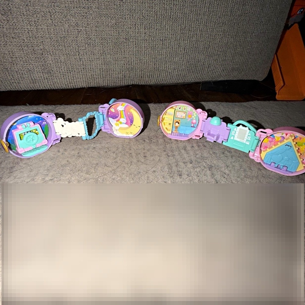Polly Pocket Heart Compact Playsets Lot of 2 w/ Keychains & Heart Clips